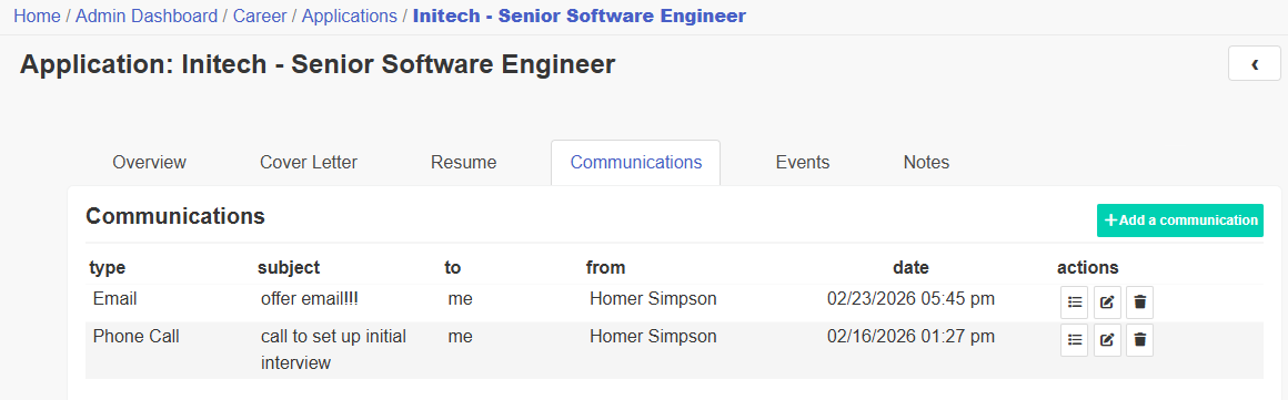 application communication listing