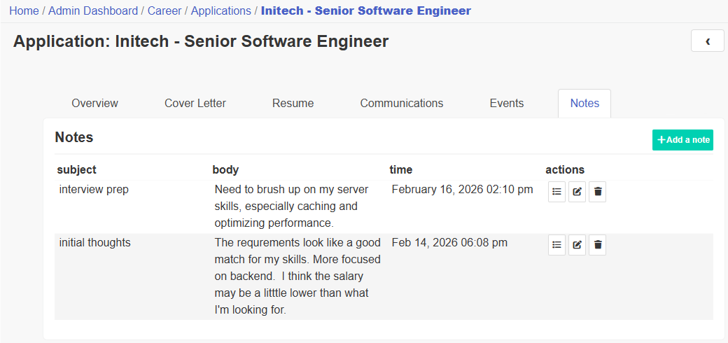 application notes listing